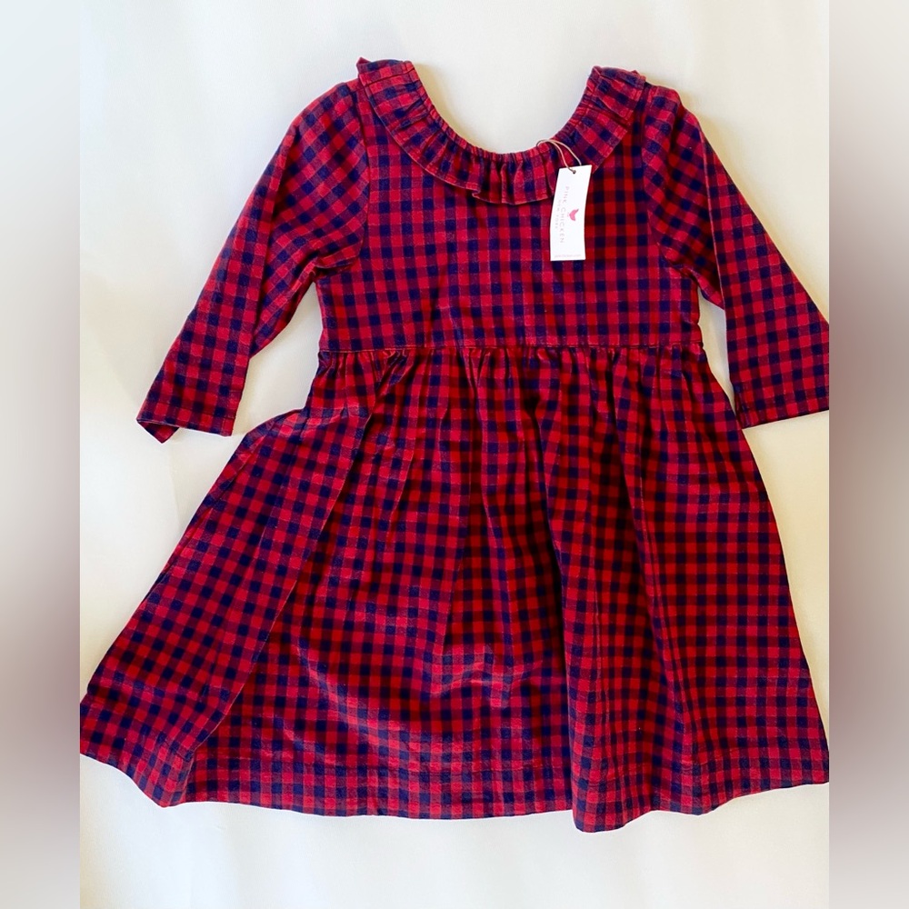 Pink Chicken Red and Navy Plaid Cotton Fabric
